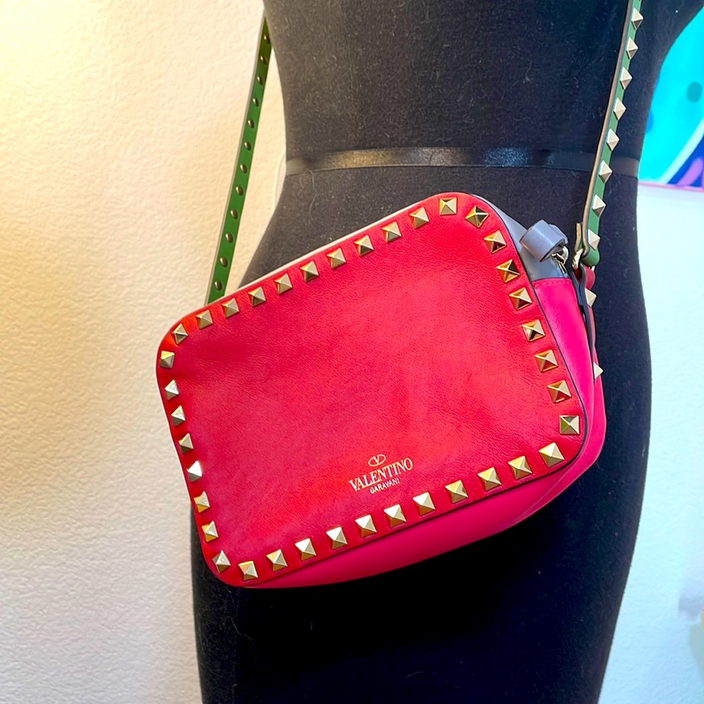 VALENTINO Colorblock Rockstud Camera Bag AUTHENTICATED HARD TO FIND Multi Color!